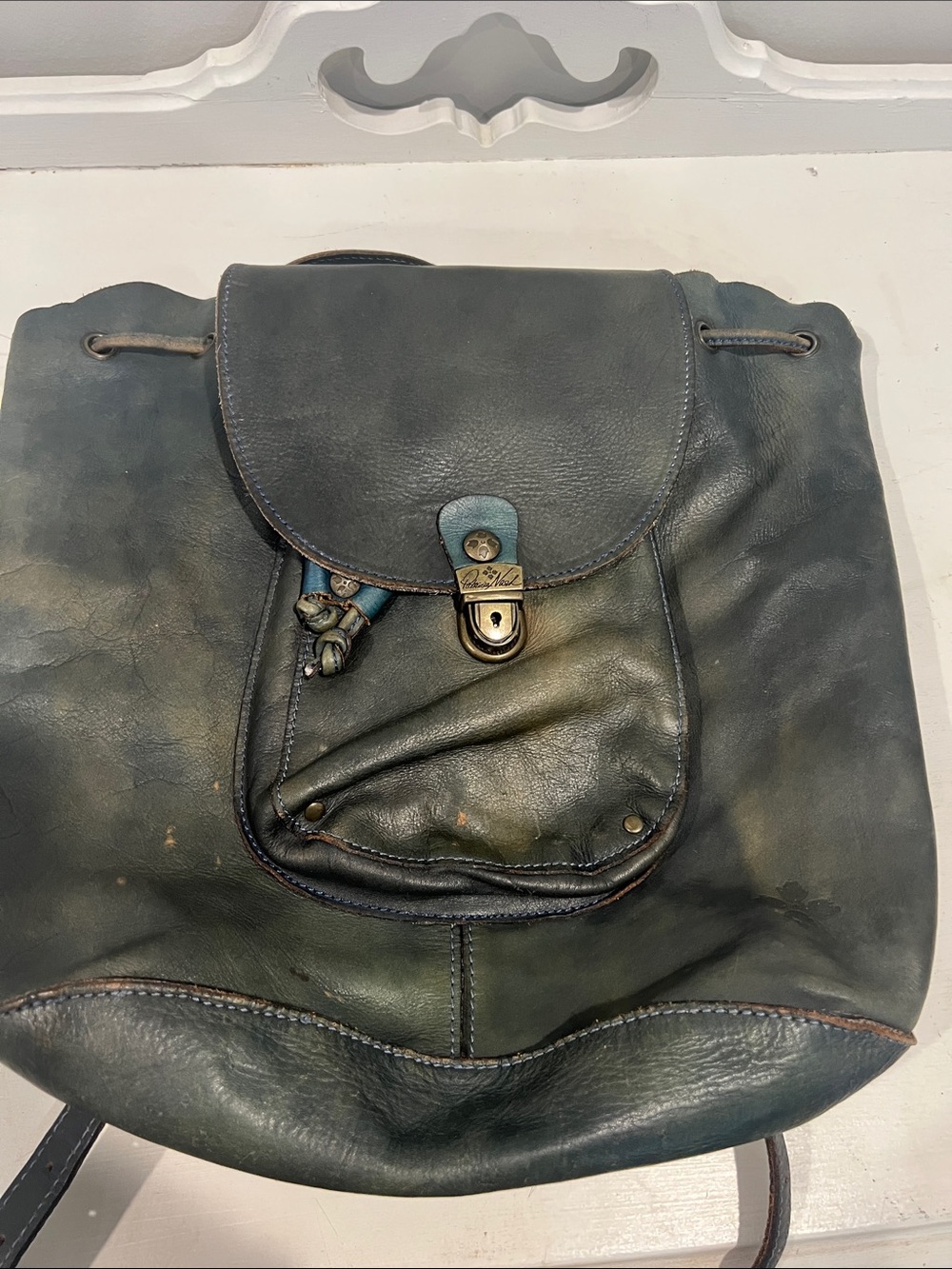 Patricia Nash leather backpack. large green. nicley broken in leather